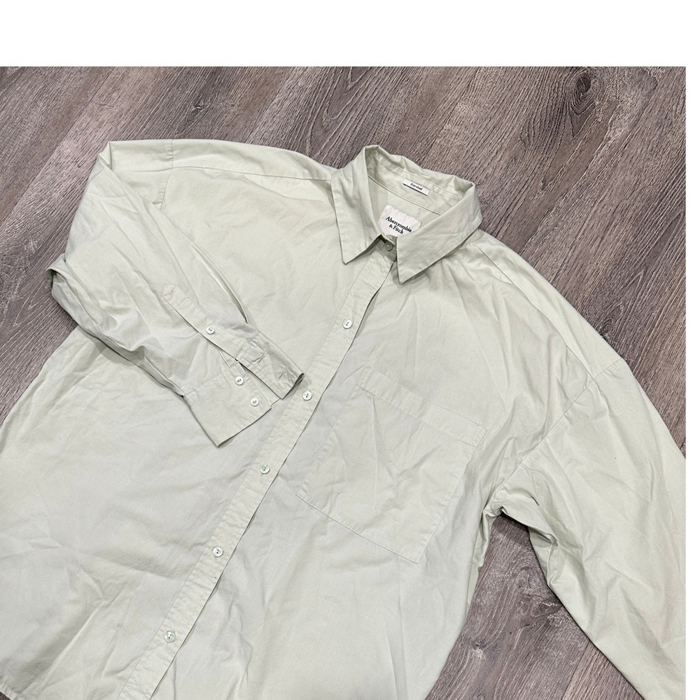 Abercrombie‎ Fitch Mens L Light Green Oversized Button Down Long Sleeve Shirt